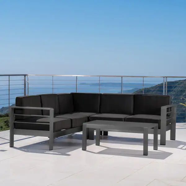 Cape Coral Outdoor Aluminum Sectional Sofa by Christopher Knight Home | Bed Bath & Beyond