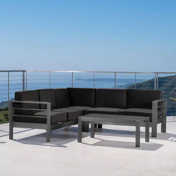 Cape Coral Outdoor Aluminum Sectional Sofa by Christopher Knight Home | Bed Bath & Beyond