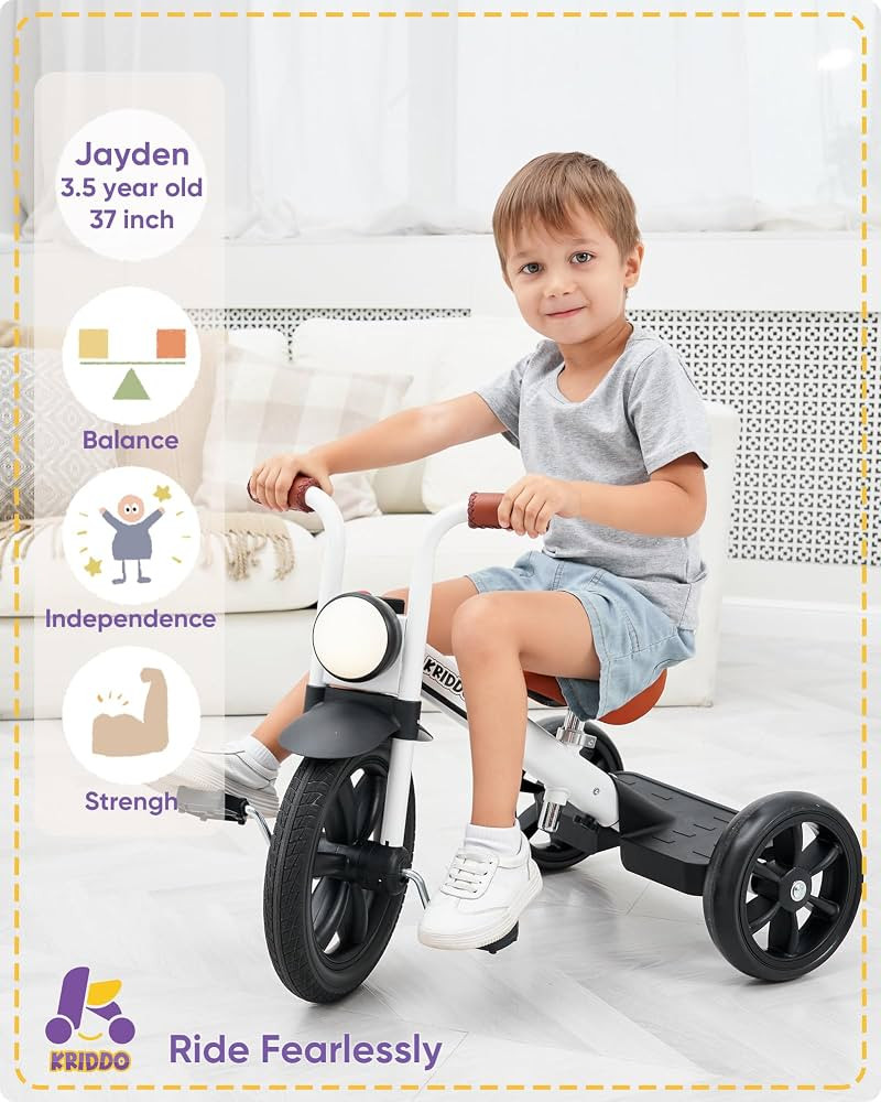 KRIDDO Kids Tricycle, 12 Inch Puncture Free Wheel w Front Light, Adjustable Seat Height, Gift for... | Amazon (US)