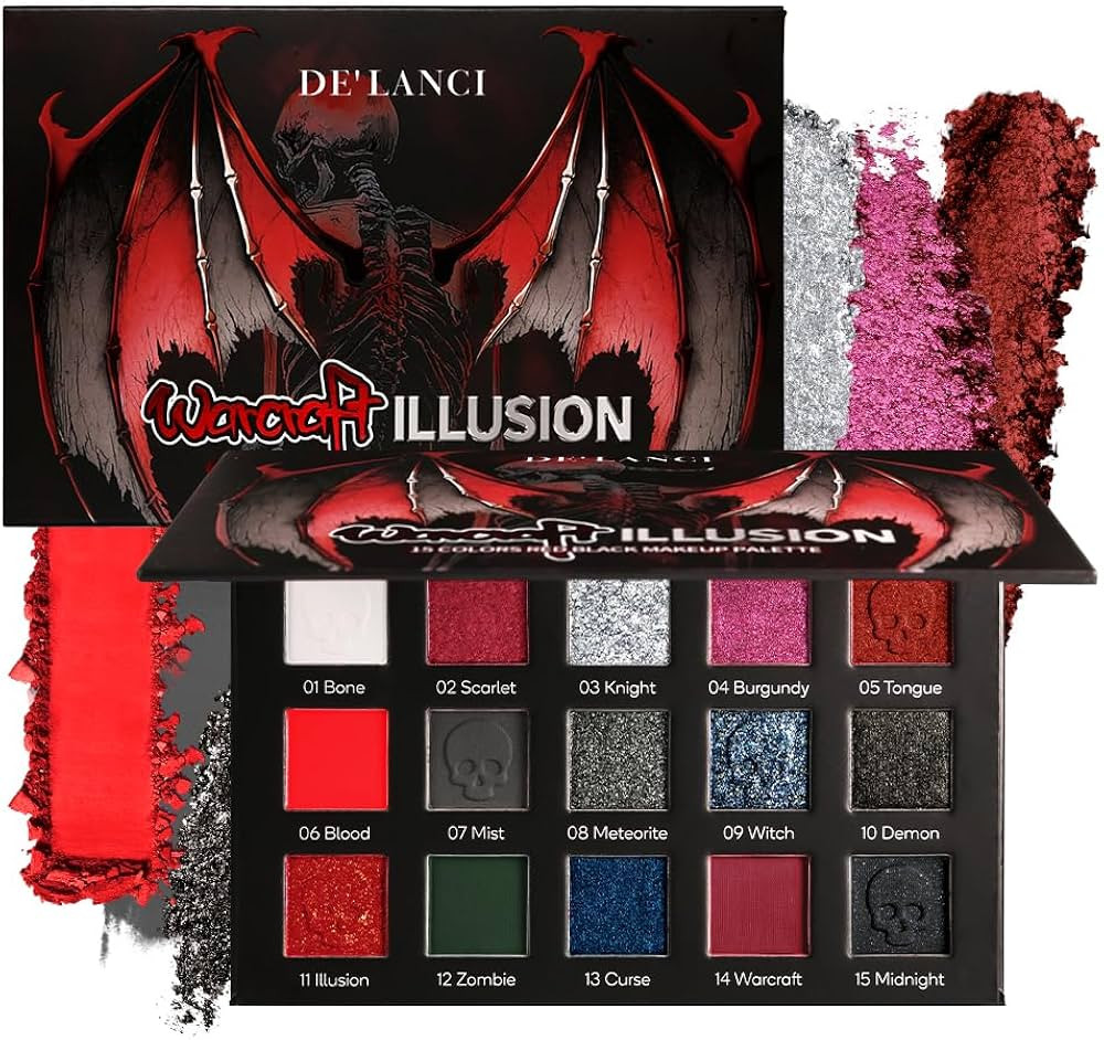 Amazon.com : DE'LANCI Red Black Goth Eyeshadow Palette, Red Eyeshadow Goth Makeup Palette, Gray S... | Amazon (US)