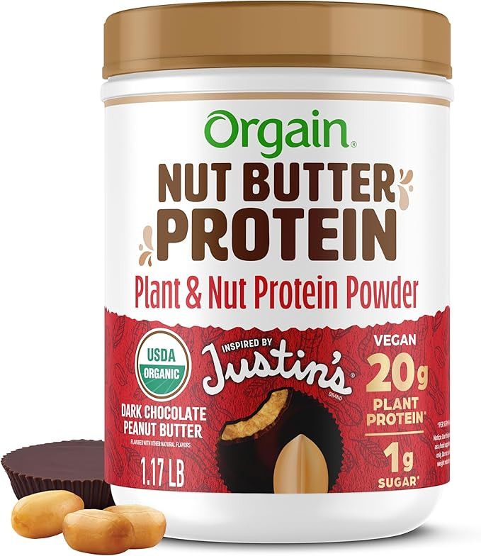 Orgain X Justin's ® Organic Vegan Nut Butter Protein Powder, Chocolate Peanut Butter- 20g Plant ... | Amazon (US)
