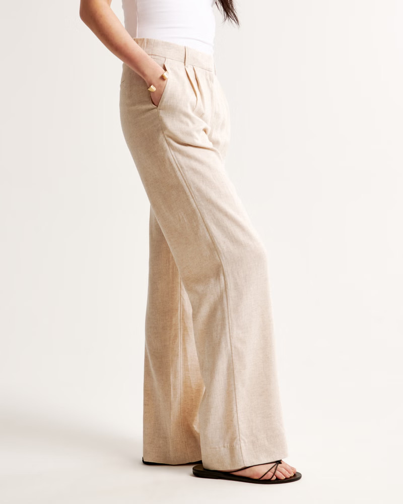 Women's A&F Sloane Low Rise Tailored Linen-Blend Pant | Women's Bottoms | Abercrombie.com | Abercrombie & Fitch (US)