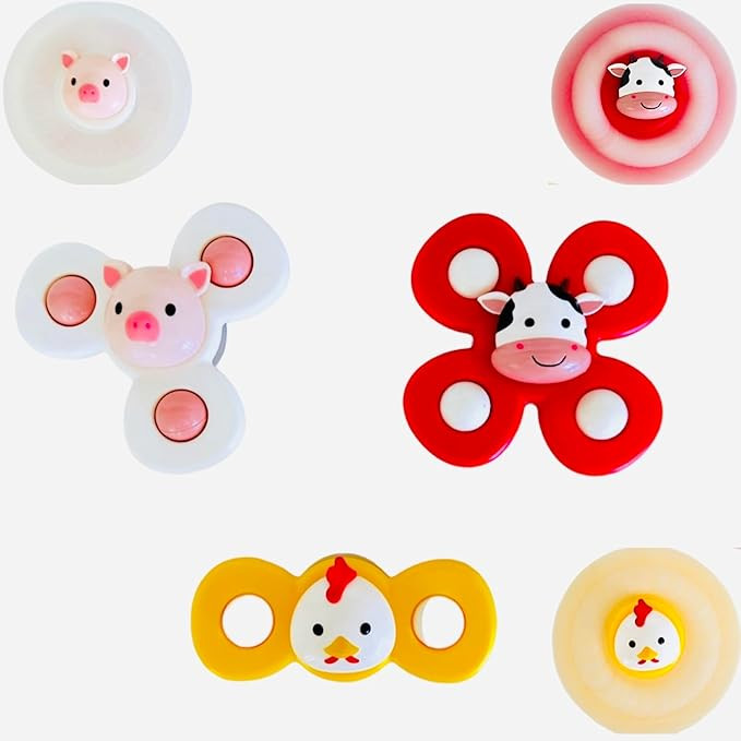 Farm Animal 3 PCS Suction Cup Spinner Toys - Cow, Pig, Chicken - Baby 6 12 18 Months, Toddler 1 2... | Amazon (US)