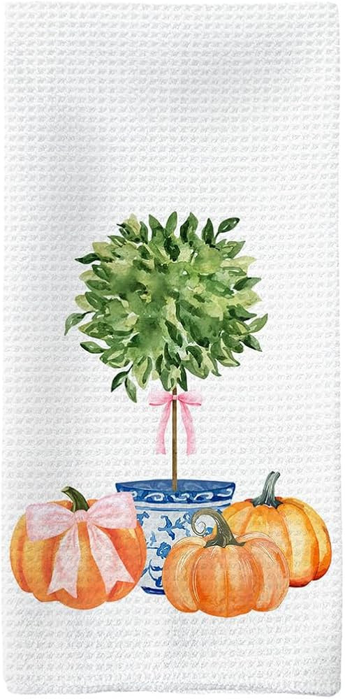 Fall Kitchen Towels, Pumpkin Decorative Fall Hand Towels, Pink Bowknot Coquette Dish TowelsDishcl... | Amazon (US)
