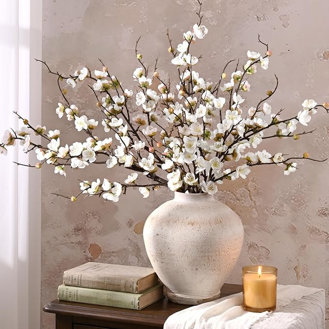 4 Pcs Faux Cherry Blossom Branches, 36'' Cherry Blossom Tree Decor with Long Stems, Artificial Fl... | Amazon (US)