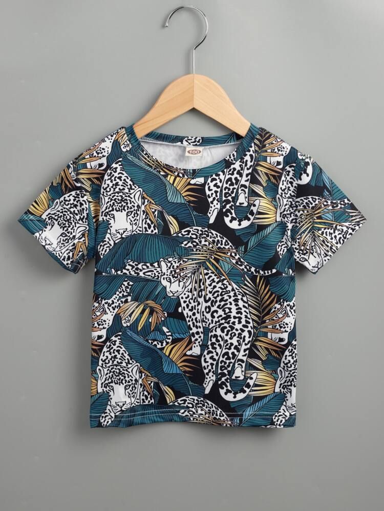 Toddler Boys Tropical And Leopard Tee | SHEIN