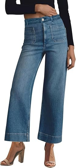 KUNMI Women's Wide Leg High Waisted Stretchy Straight Leg Jeans Baggy Loose Trendy Ankle Denim Pa... | Amazon (US)