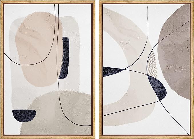 Framed Canvas Print Wall Art Set Mid-Century Retro Tan Pastel Blots Abstract Geometric Illustrati... | Amazon (US)