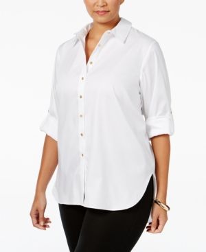 Calvin Klein Plus Size High-Low Button-Front Shirt | Macys (US)