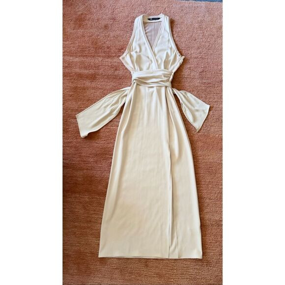ZARA Ivory Wrap Style MIXED SEMI-SHEER SLIP DRESS size S | Poshmark