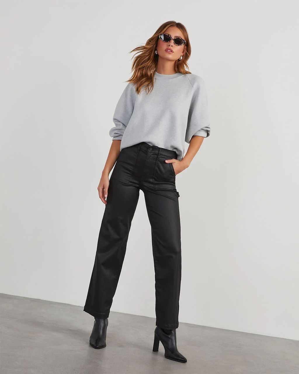 Hunton Coated Faux Leather Cargo Jeans | VICI Collection