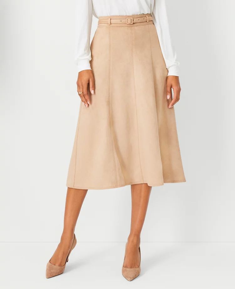 Petite Faux Suede Belted Midi Skirt | Ann Taylor (US)