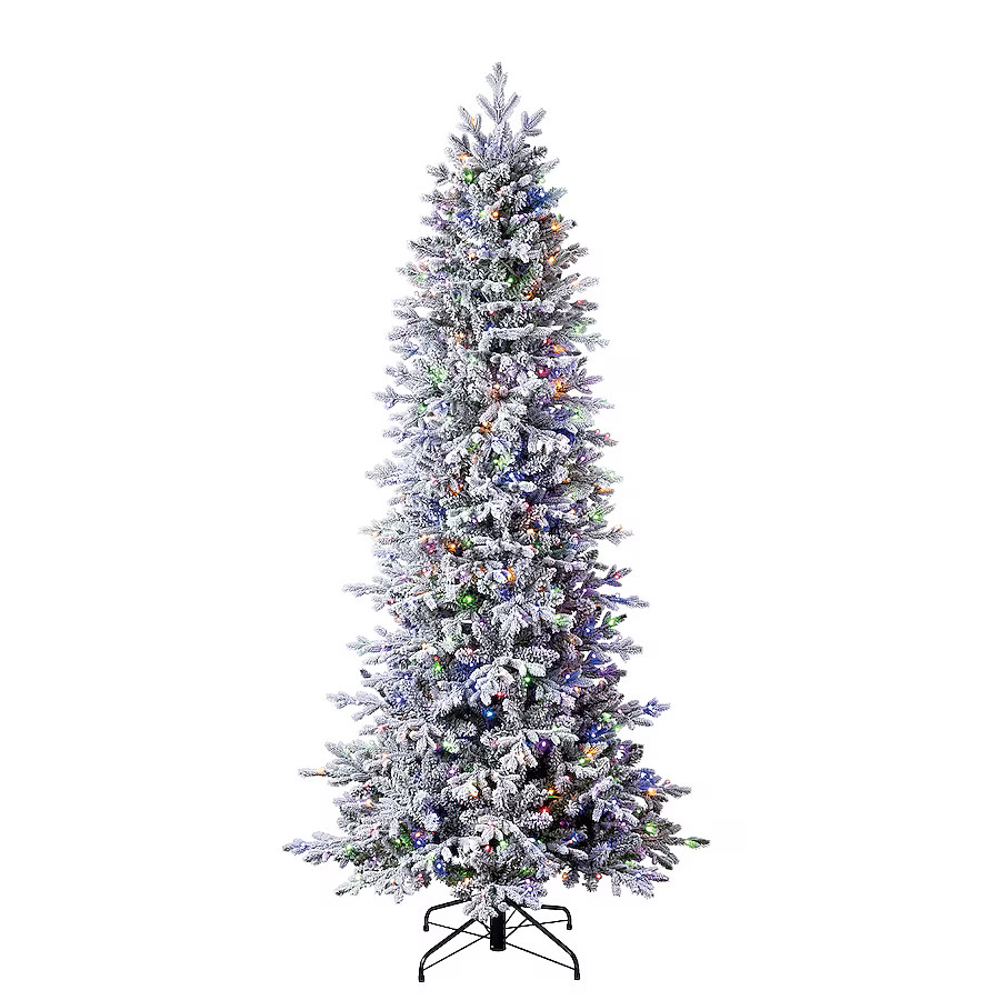 Tree Classics by Balsam Hill 7.5-ft Slim Flocked Snowy Redwood Pre-lit Artificial Christmas Tree ... | Lowe's
