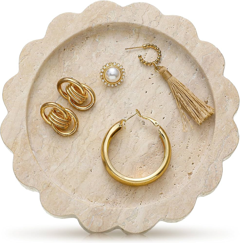 5.5 Inch Small Travertine Round Scallop Edge Tray Decorative Marble Jewelry Tray Stone Dish Tray ... | Amazon (US)