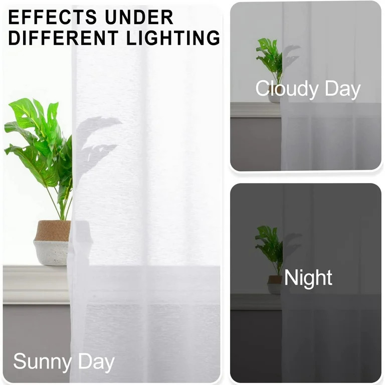 JIUZHEN White Sheer Curtains 96 Inches Long - Grommet Semi Transparent Light Filtering Window Dra... | Walmart (US)