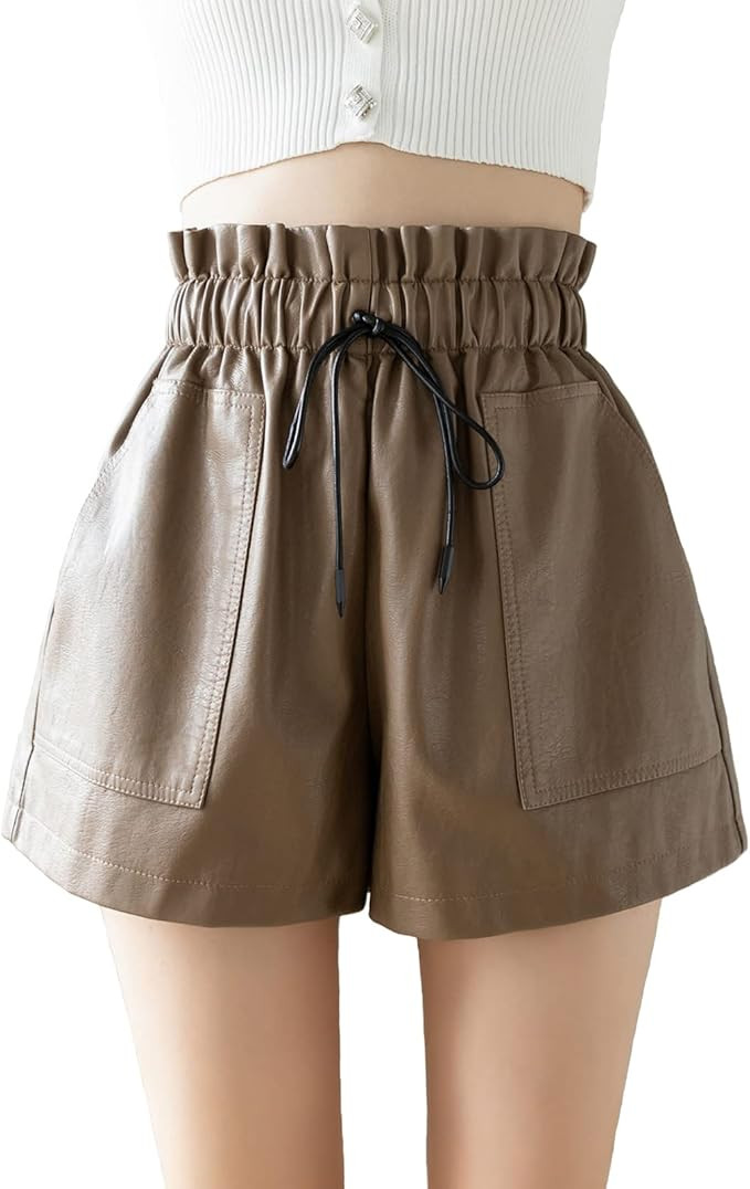 High Waisted Wide Leg Black Faux Leather Shorts for Women | Amazon (US)