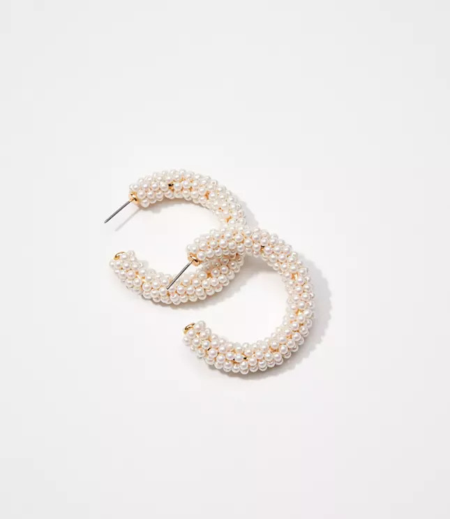Pearlized Hoop Earrings | LOFT | LOFT