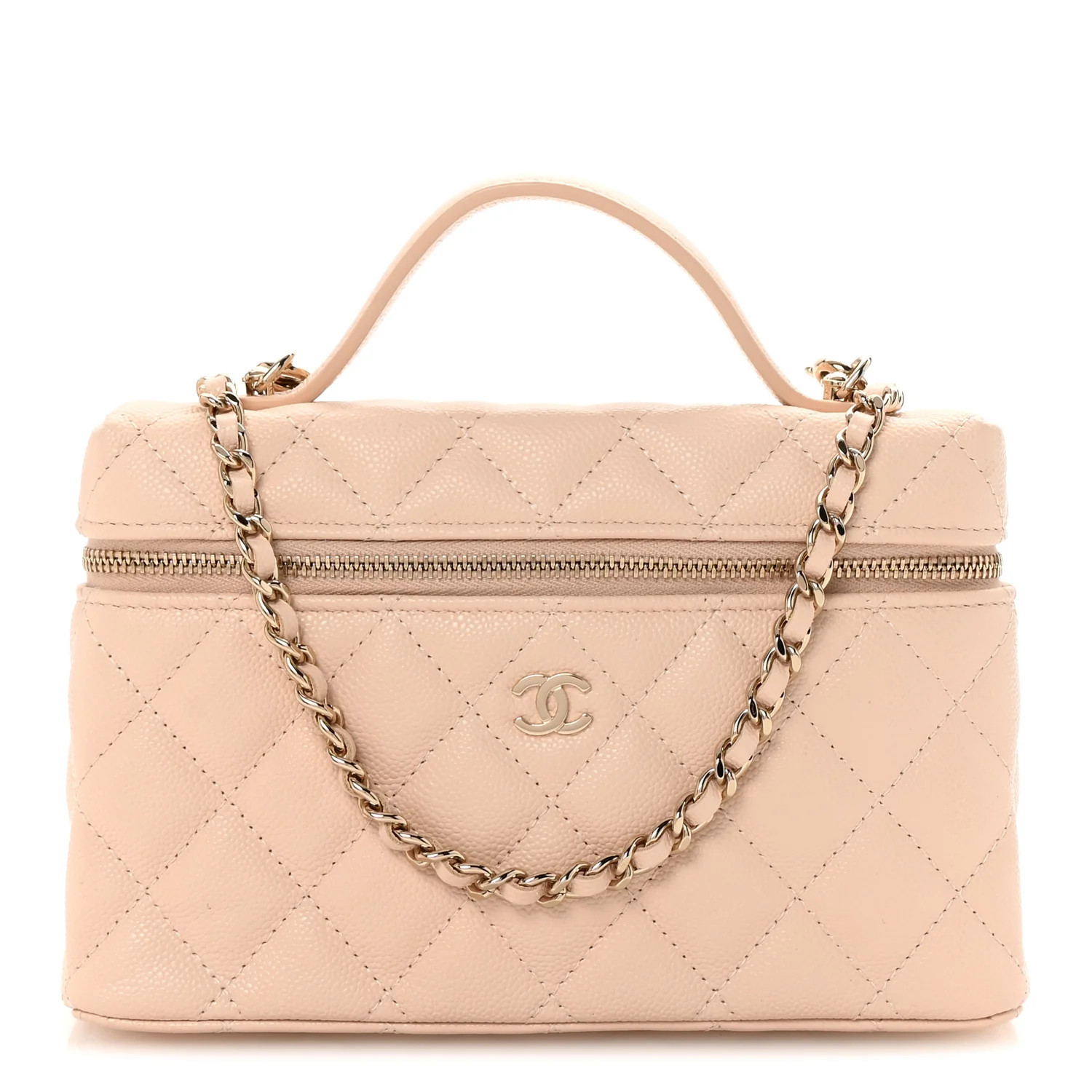 Chanel Caviar Quilted Top Handle Slim Vanity With Chain Beige 1740103 | FASHIONPHILE (US)