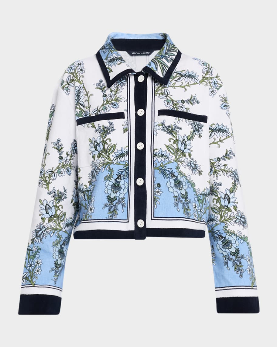 Veronica Beard Novelle Floral Cotton-Terry Shirt | Neiman Marcus