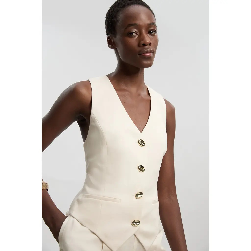 Karen Millen Linen Corset Waistcoat in Ivory at Nordstrom, Size 4 | Nordstrom