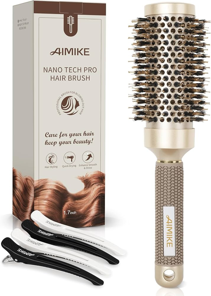 AIMIKE Round Brush, Nano Thermal Ceramic & Ionic Tech Hair Brush, Round Barrel Brush with Boar Br... | Amazon (US)