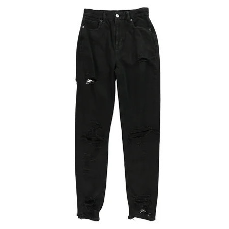 American Eagle Womens Curvy Mom Distressed Slim Fit Jeans Black 00 Long | Walmart (US)
