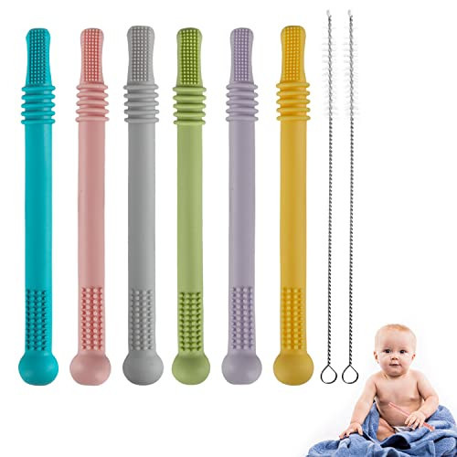 Yinghezu Hollow Teether Tubes, 6 Pack Chew Straw Toy for Infant Toddlers Silicone Teething Toys for Babies, 0-6 Months 6-12 Months BPA Free/Freezable/Dishwasher and Refrigerator Safe | Amazon (US)
