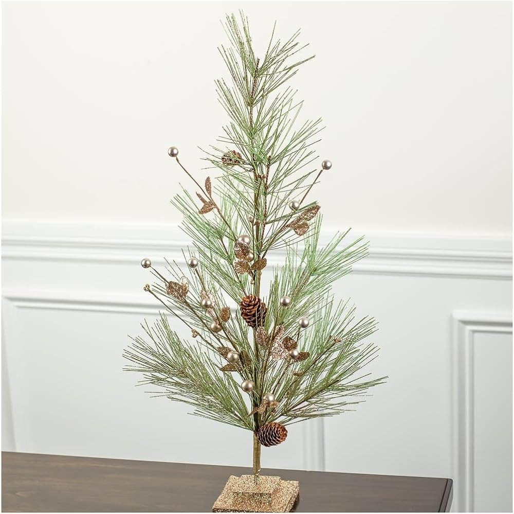 Champagne Berries and Leaves Artificial Pine Tree by Factory Direct Craft - Tabletop Pine Tree fo... | Amazon (US)