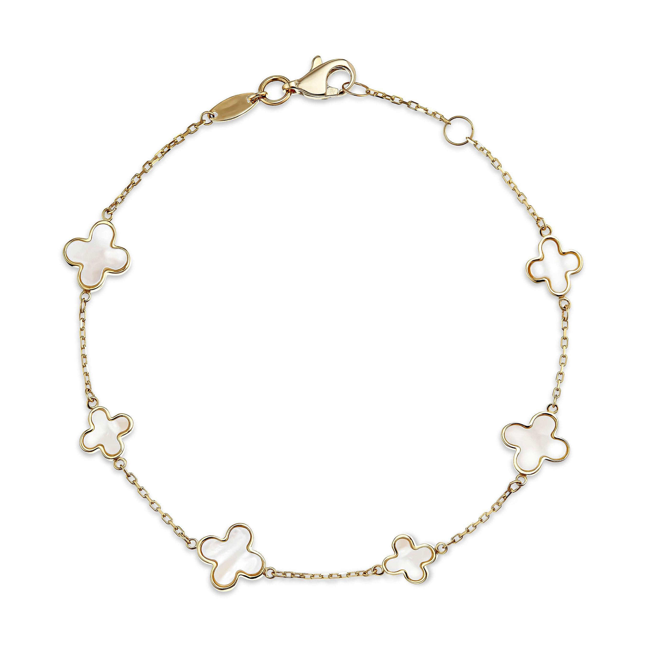 Beaverbrooks 9ct Yellow Gold Mother of Pearl Clover Bracelet | 0138783 | Beaverbrooks | Beaverbrooks