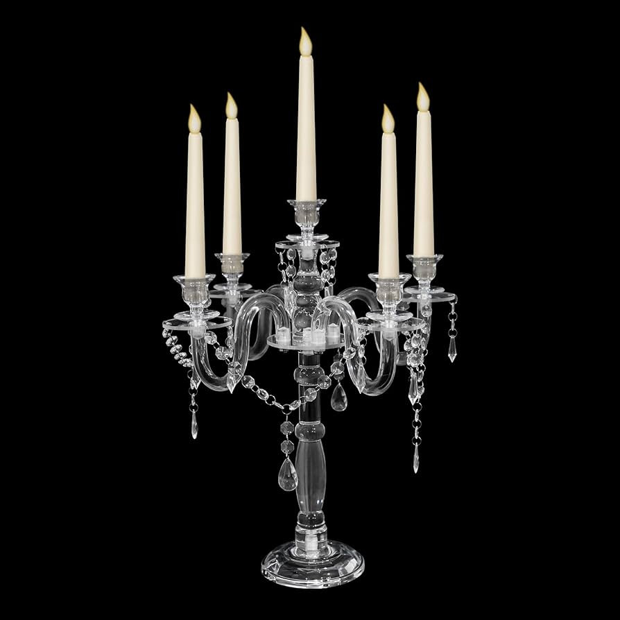 Acrylic Candelabra Centerpieces for Tables, 18.5in Tall 5 Arm Acrylic Candle Holder for Taper LED... | Amazon (US)