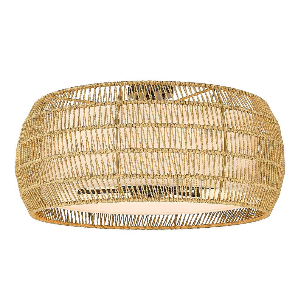 Golden Lighting Everly 6-Light Matte Black Natural Rattan Semi-Flush Mount Light | The Home Depot
