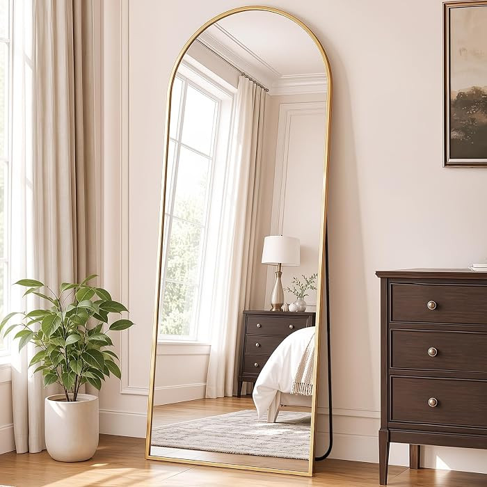 DUMOS 64"x21" Arched Full Length Floor Mirror, Full Body Mirror, Gold | Amazon (US)