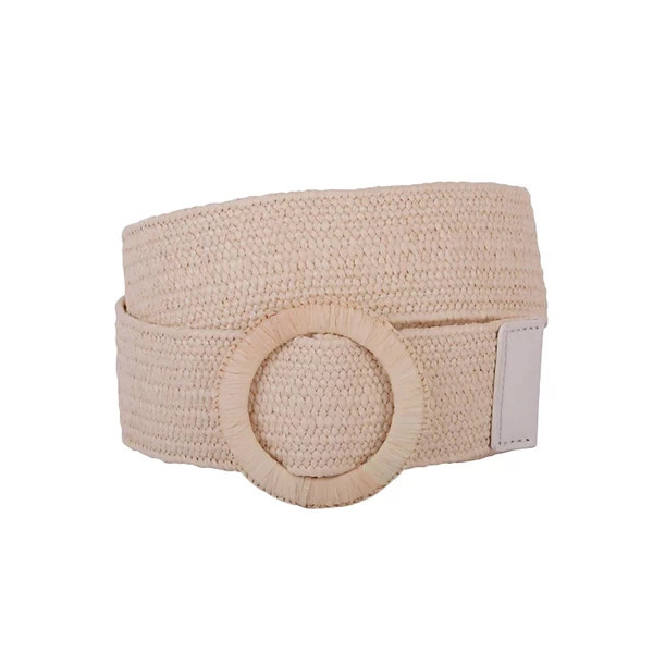 Women's Most Wanted Woven Raffia Circle Buckle Stretch Waist Belt S/M Beige | Scheels