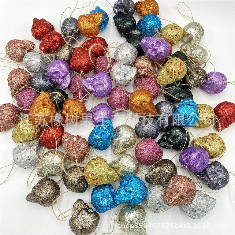 16pcs Halloween Skull Ornament Halloween Glitter Skull Decoration Tree Ornament Shiny Skull Ornam... | Walmart (US)