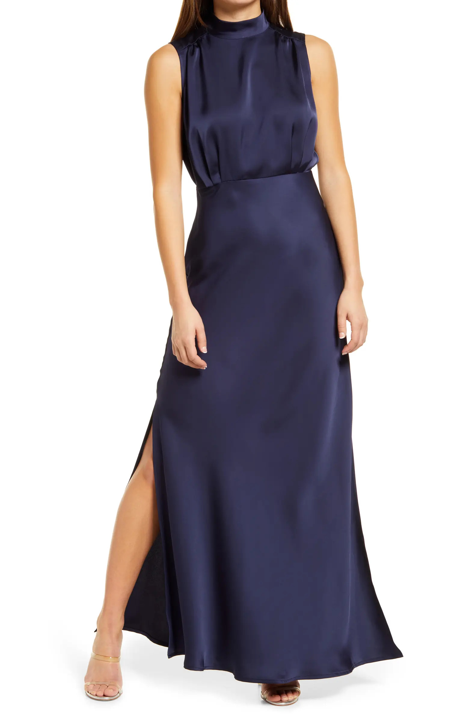 Classic Elegance Mock Neck Sleeveless Satin Gown | Nordstrom
