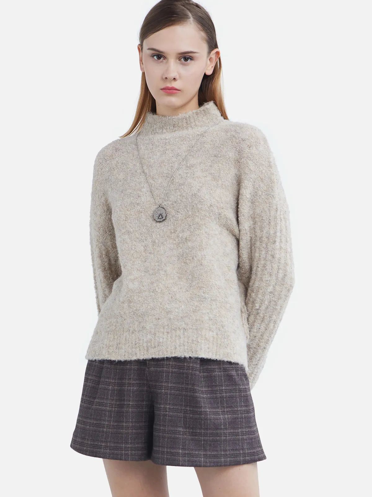 Half Turtleneck Irregular Slit Loose Knit Sweater | SDEER