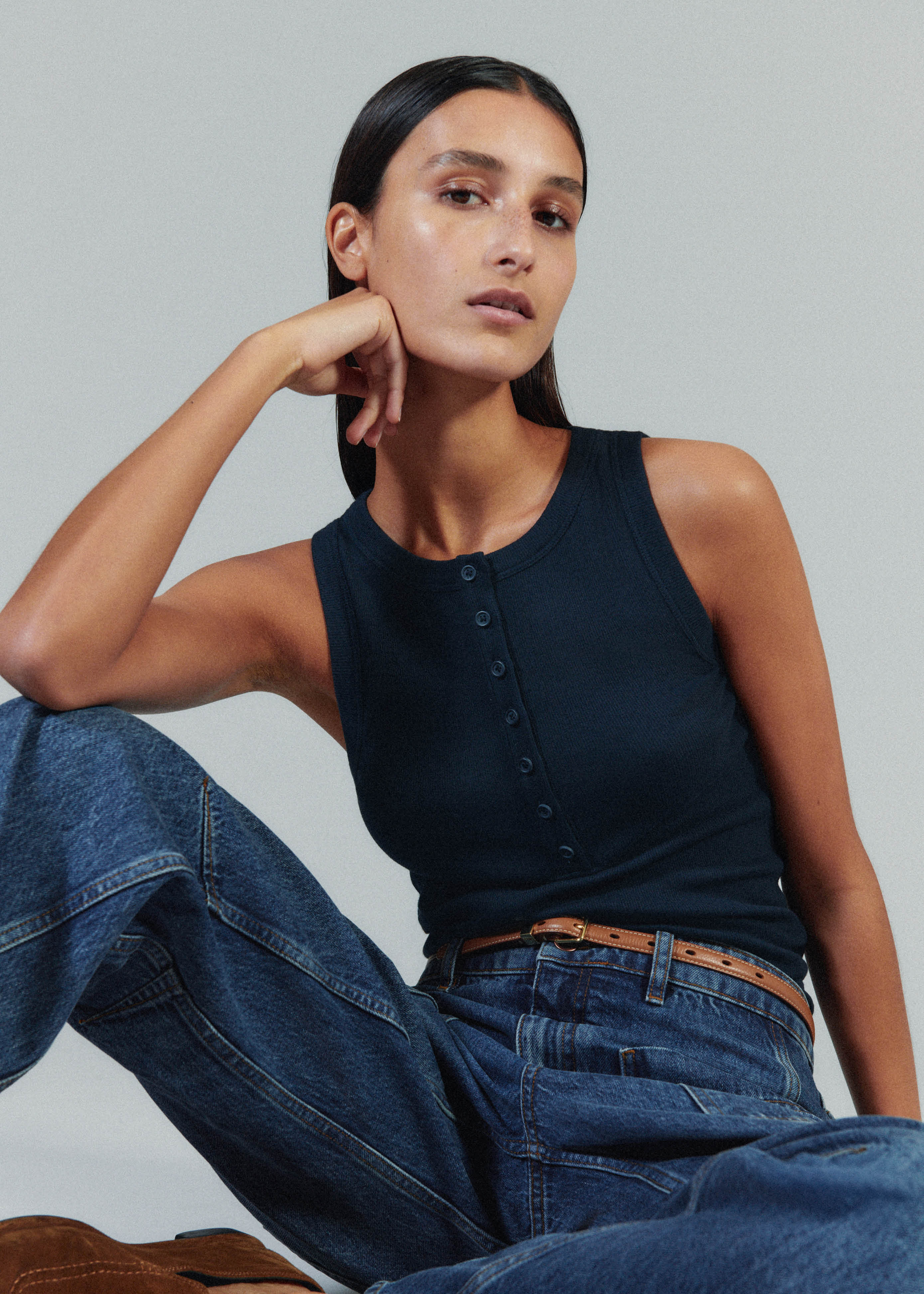 Women's Navy Ultimate Button Down Rib Tank | ME+EM | ME+EM US