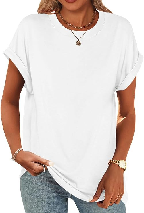 Women's Short Sleeve T Shirts Trendy Crew Neck Curve Hem Soft Tunic Tops Summer Outfits 2026 | Amazon (US)