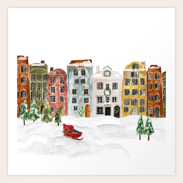 Christmas in the Village Art Print by Jennifer Rizzo Design Company | Society6