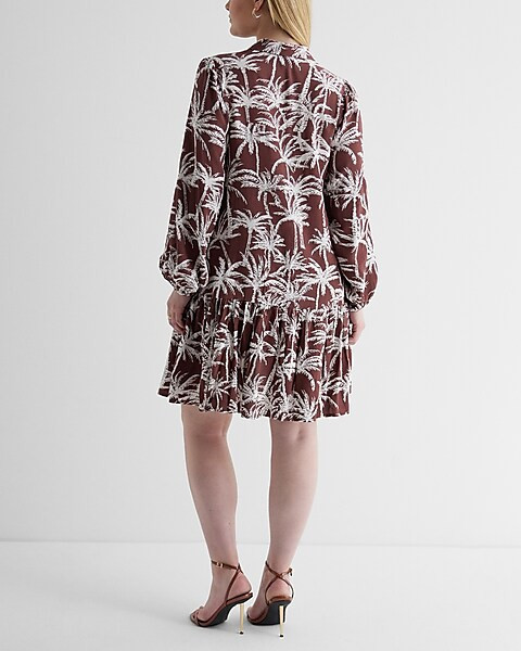 Printed Button Front Ruffle Hem Mini Shirt Dress | Express