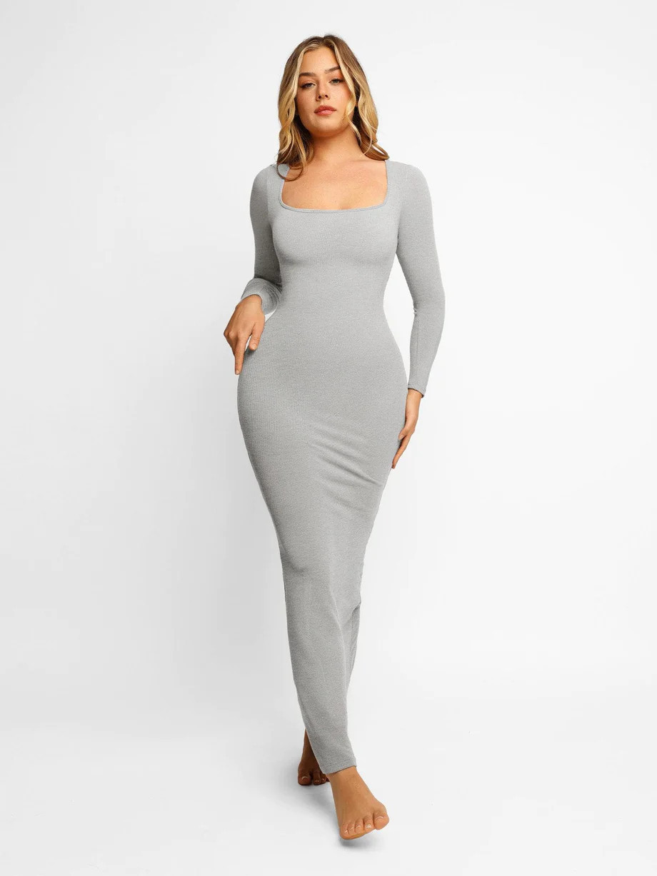 Built-In Shapewear Long Sleeve Maxi Lounge Dress | Popilush | Popilush