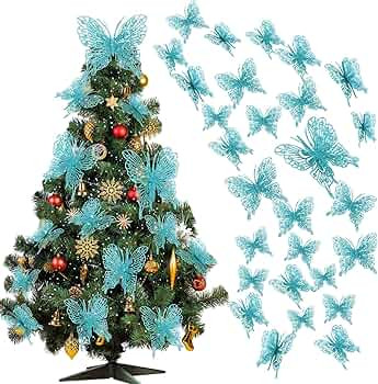 Jutom 36 Pcs Christmas Tree Butterfly Decorations 3 Sizes Xmas Glitter Hollow Butterfly Ornaments... | Amazon (US)