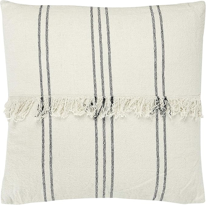 Creative Co-Op Square Striped Cotton Mudcloth Fringe Center Pillow, Navy | Amazon (US)
