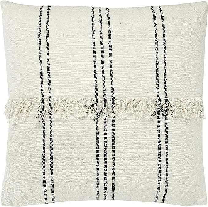 Creative Co-Op Square Striped Cotton Mudcloth Fringe Center Pillow, Navy | Amazon (US)