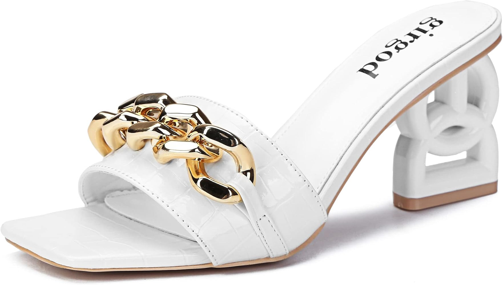 Women's Square Heels Sandals Block Chunky Heel Mules Chain Detail Open Toe Slip On Dress Sexy Party  | Amazon (US)