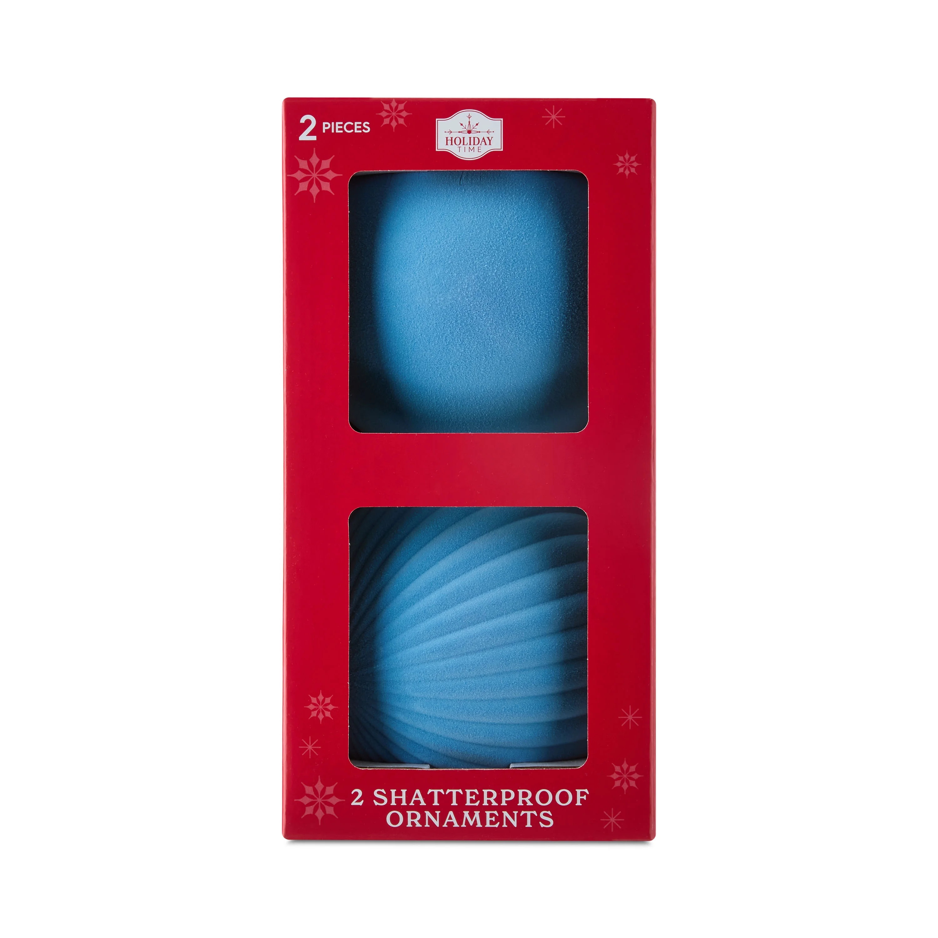 Light Blue Flocked Jumbo Shatterproof Christmas Ornaments, 5.9", 2 Count, by Holiday Time | Walmart (US)