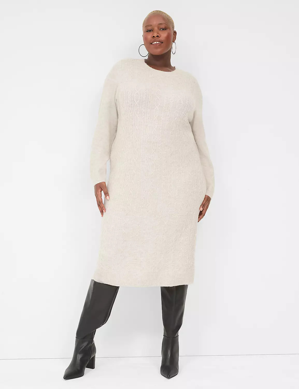 Crew-Neck Cable Knit Ribbed Dress | Lane Bryant (US)