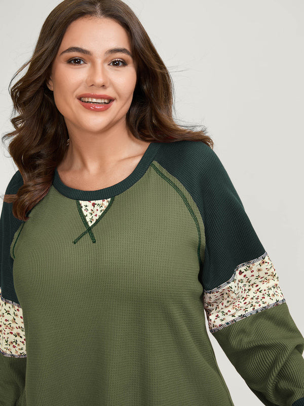 Color Contrast Waffle Knit T-Shirt | Bloomchic