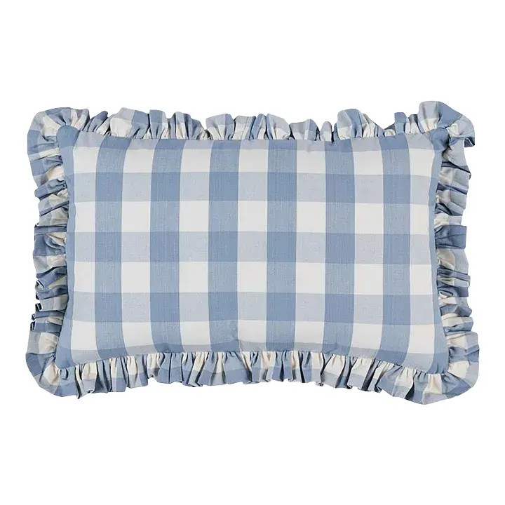 Schumacher Camden Cotton Check 20" Lumbar Pillow in Sky | Chairish