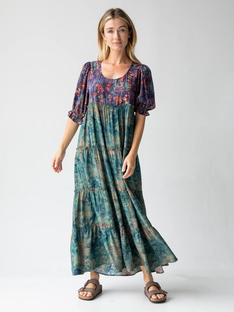 Collette Tiered Maxi Dress - Navy Turquoise Floral | Natural Life
